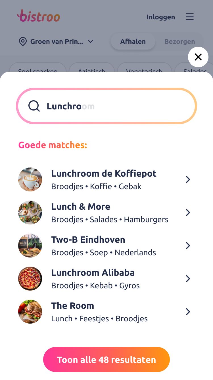 Bistroo marketplace search modal