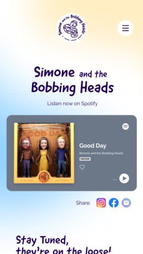 Simone and the Bobbing heads - website on mobile home