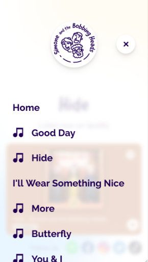 Simone and the Bobbing heads - website on mobile lead open menu