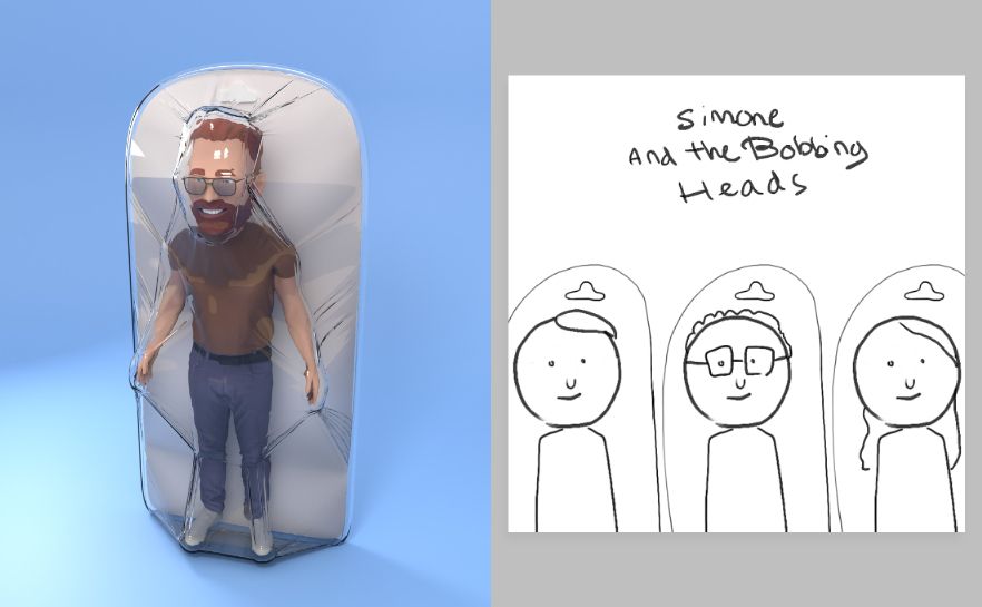 Concept drawing and render of the members in separate boxes